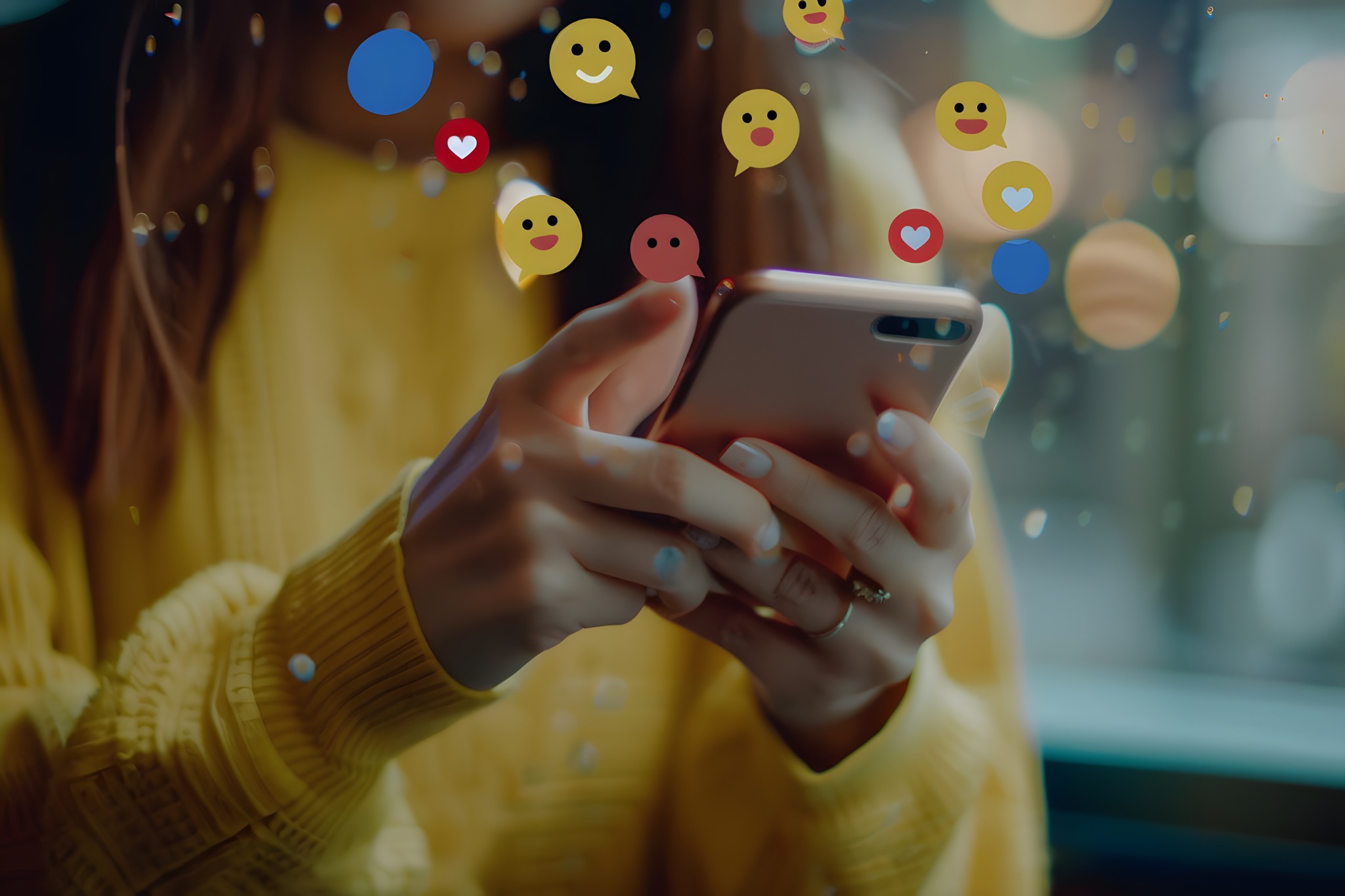 Smartphone mit Social-Media-Reaktionen